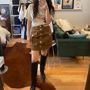 ACLER Brown Skirt with Gold hammered button details